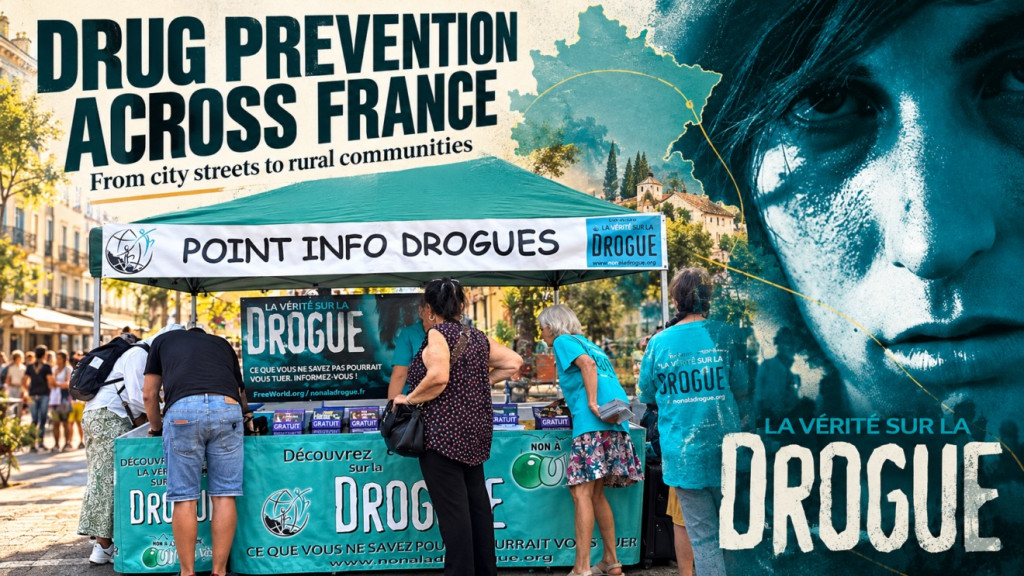 Dobrovolníci francouzské scientologie přenášejí prevenci drog z městských ulic do venkovských komunit